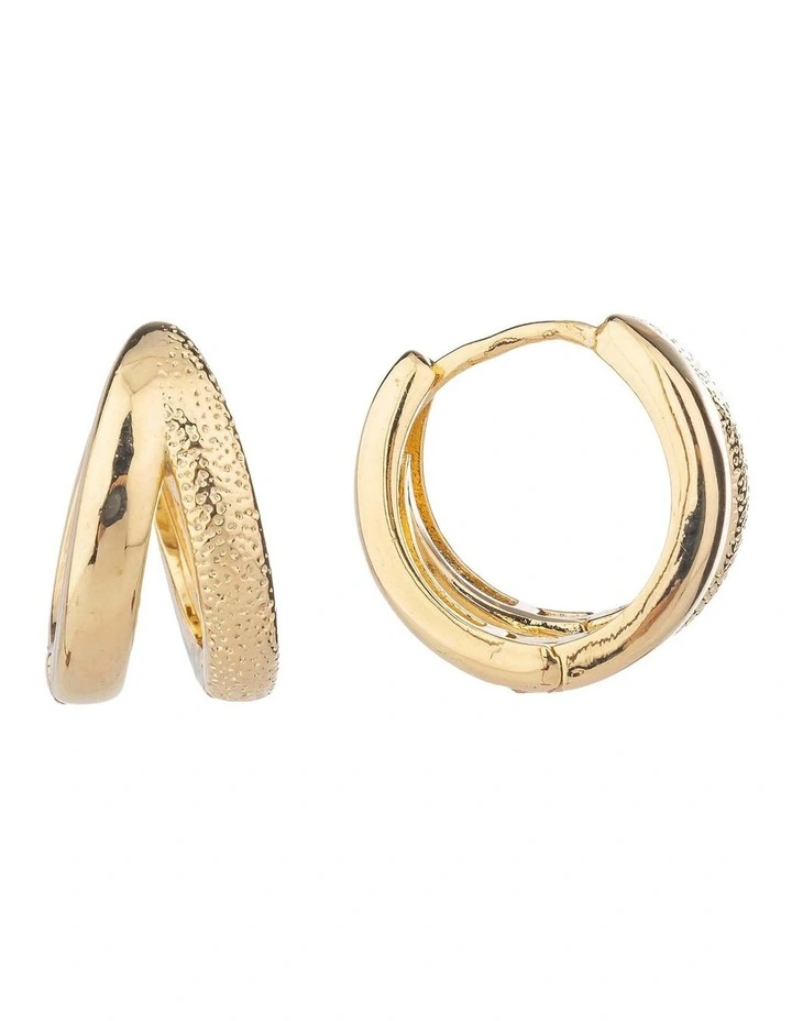 Textured Double Hoop Earrings Gjee122M in Gold image 2