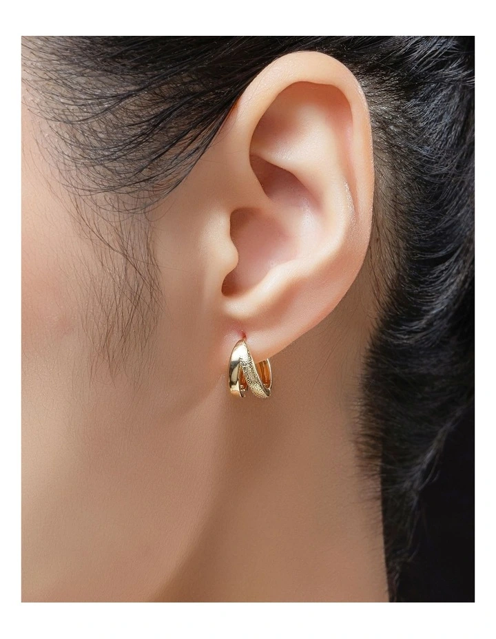 Textured Double Hoop Earrings Gjee122M in Gold image 3