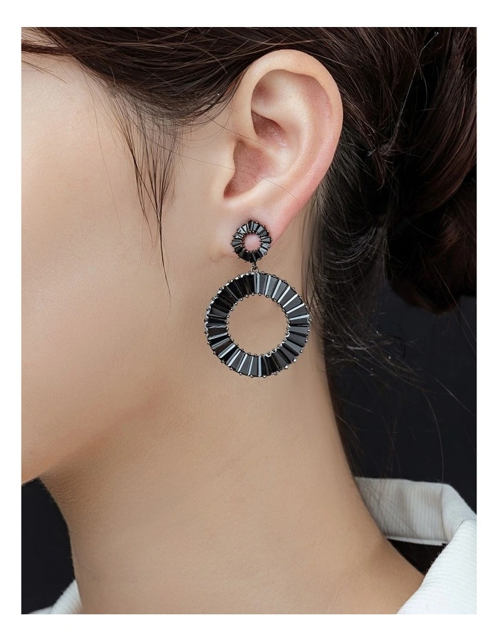 Circle Drop Earrings GJEC065M in Black image 3