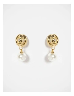 Barcs Swish Pearl Clip on Earrings in Gold