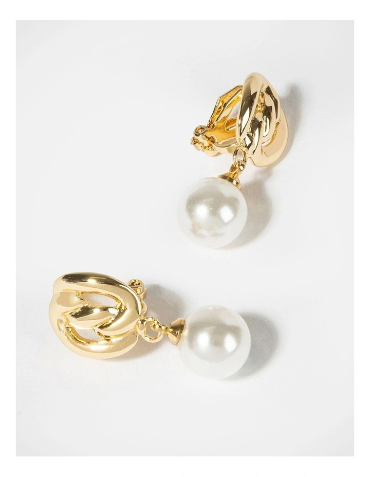 Barcs Swish Pearl Clip on Earrings in Gold image 2