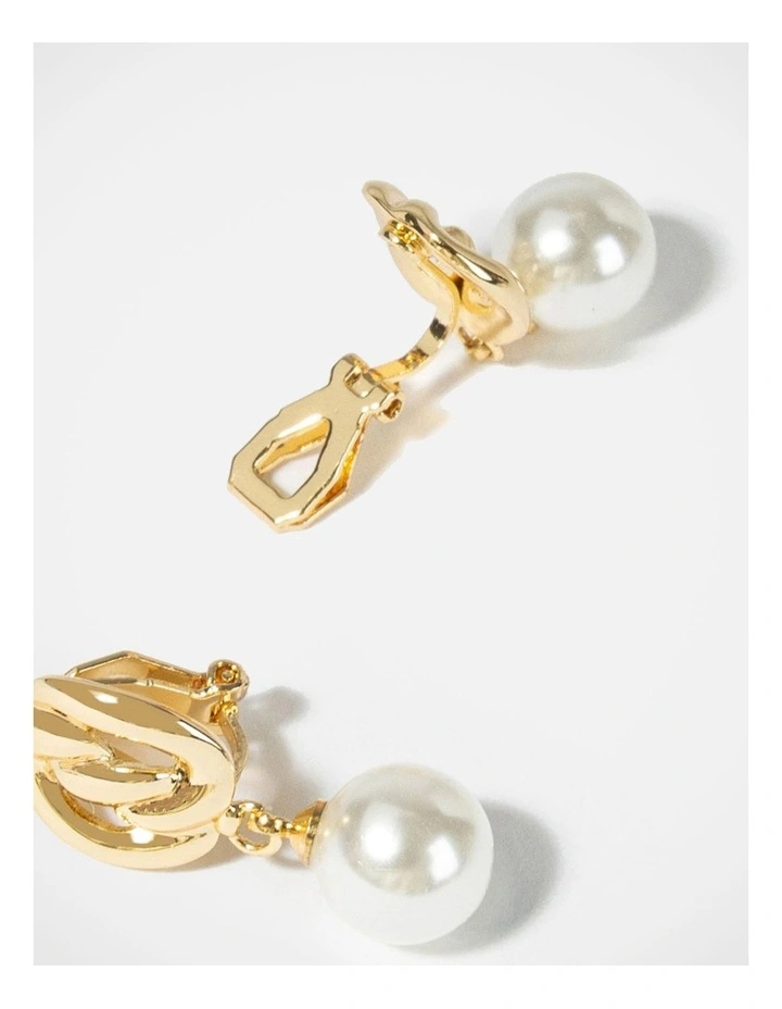Barcs Swish Pearl Clip on Earrings in Gold image 3