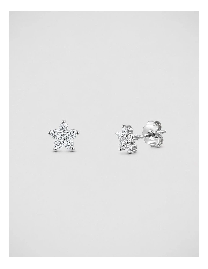 Brilliant Flower Stud Earrings in Silver image 1