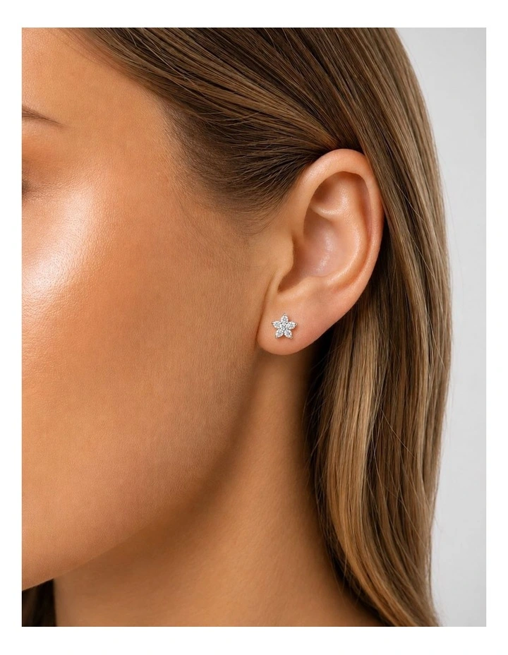 Brilliant Flower Stud Earrings in Silver image 2