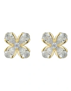 Gregory Ladner Flower CZ Stud Earrings GJEF039M in Gold
