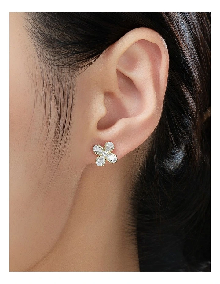 Gregory Ladner Flower CZ Stud Earrings GJEF039M in Gold image 3