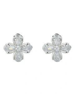 Gregory Ladner Flower CZ Stud Earrings GJEF039M in Rhodium
