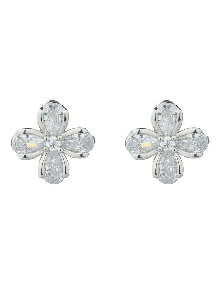 Gregory Ladner Flower CZ Stud Earrings GJEF039M in Rhodium image 1