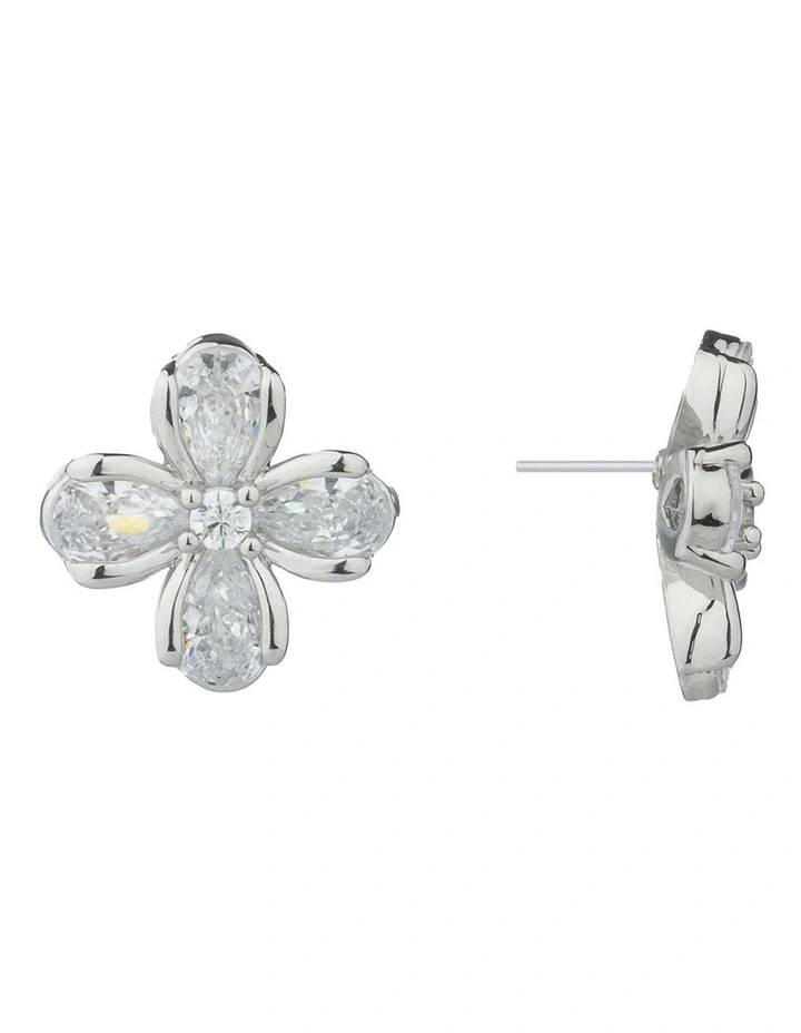 Gregory Ladner Flower CZ Stud Earrings GJEF039M in Rhodium image 2