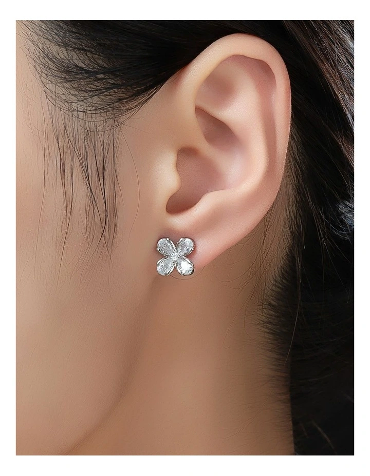 Gregory Ladner Flower CZ Stud Earrings GJEF039M in Rhodium image 3