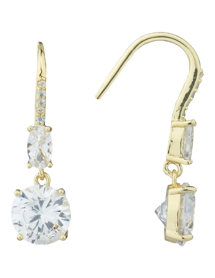 Gregory Ladner Round CZ Drop Earrings With Pave Arm Detail GJEF065M in Gold image 2