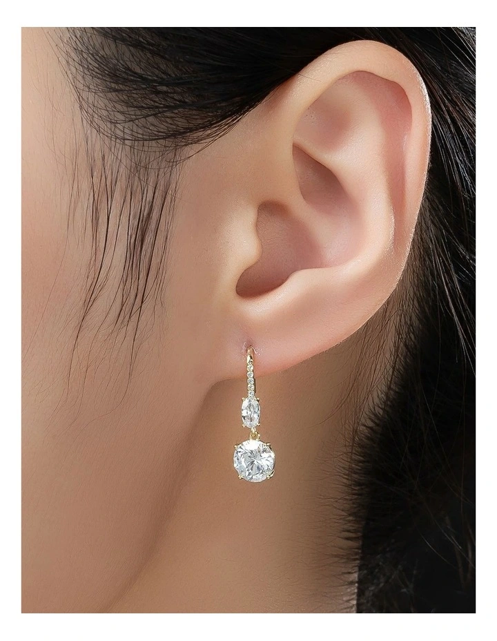 Gregory Ladner Round CZ Drop Earrings With Pave Arm Detail GJEF065M in Gold image 3