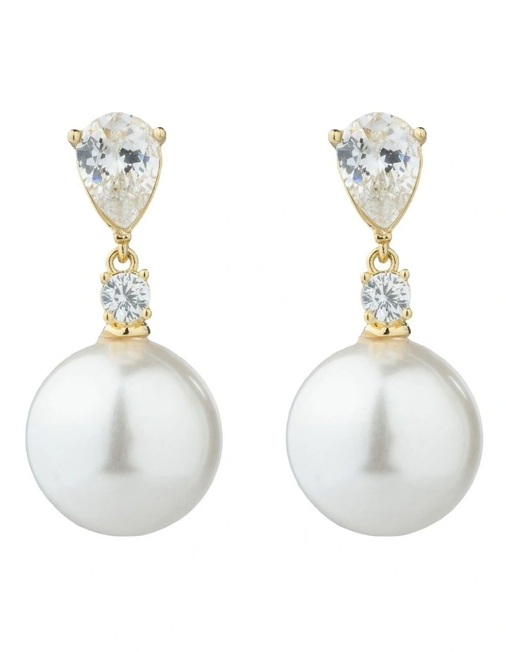 Gregory Ladner Pear CZ Earrings With Round Pearl Drop GJEF075M in Gold image 1
