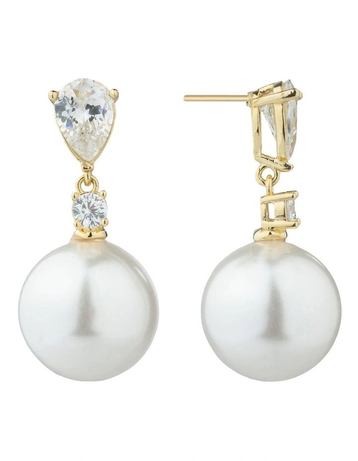 Gregory Ladner Pear CZ Earrings With Round Pearl Drop GJEF075M in Gold image 2