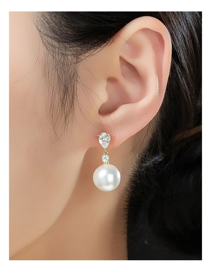 Gregory Ladner Pear CZ Earrings With Round Pearl Drop GJEF075M in Gold image 3