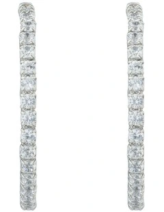 Gregory Ladner Hoop Earrings With CZ Edge GJEF145M in Rhodium