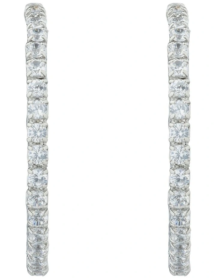 Gregory Ladner Hoop Earrings With CZ Edge GJEF145M in Rhodium image 1