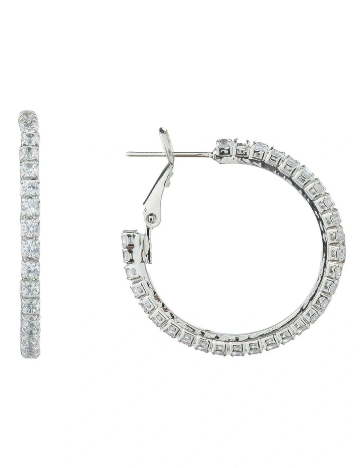 Gregory Ladner Hoop Earrings With CZ Edge GJEF145M in Rhodium image 2