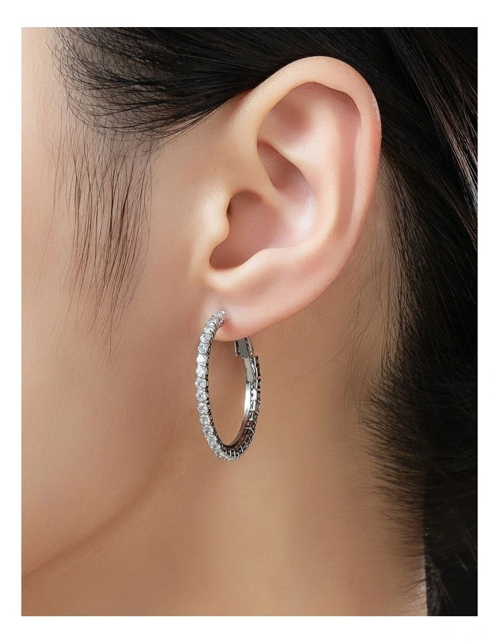 Gregory Ladner Hoop Earrings With CZ Edge GJEF145M in Rhodium image 3