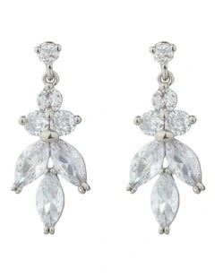 Gregory Ladner Crystal Drop Earrings In A Floral Design GJEF150M in Rhodium