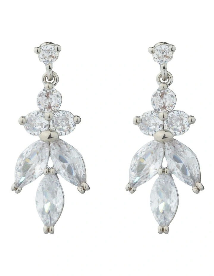 Gregory Ladner Crystal Drop Earrings In A Floral Design GJEF150M in Rhodium image 1