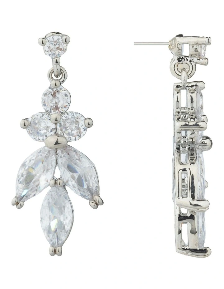 Gregory Ladner Crystal Drop Earrings In A Floral Design GJEF150M in Rhodium image 2