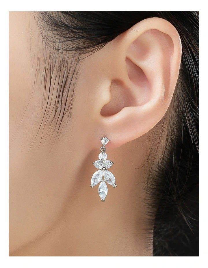 Gregory Ladner Crystal Drop Earrings In A Floral Design GJEF150M in Rhodium image 3