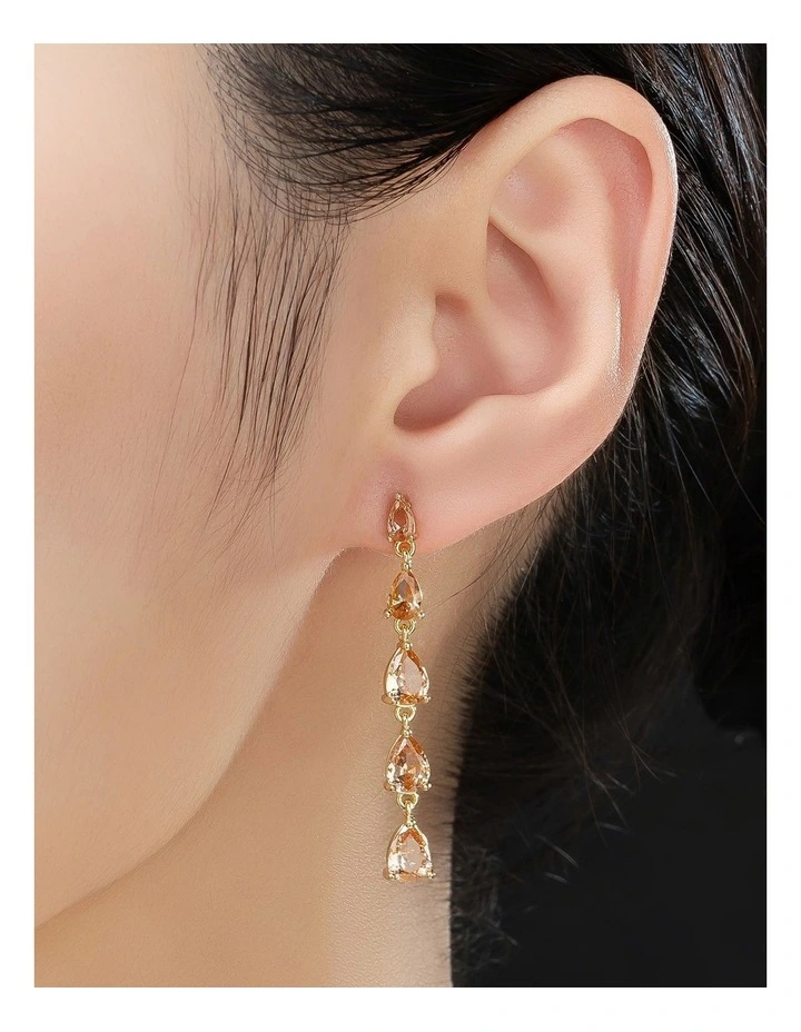 Gregory Ladner Pear CZ Long Drop Earrings GJEF152M in Blush image 3