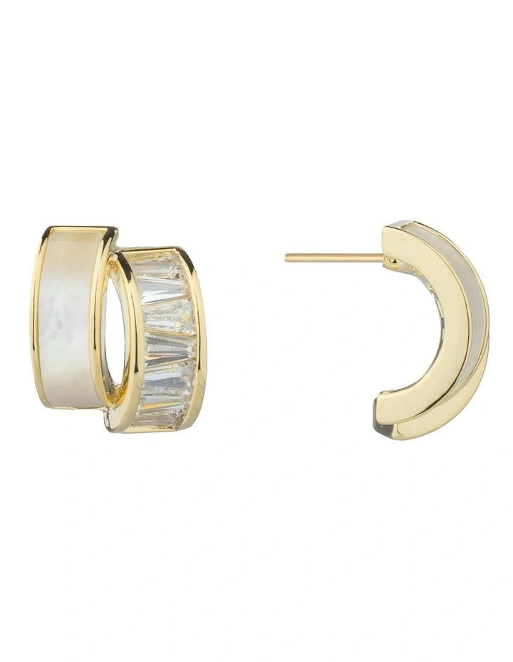 Gregory Ladner Small Layered Half Hoops with Baguette CZ'S in Gold image 2