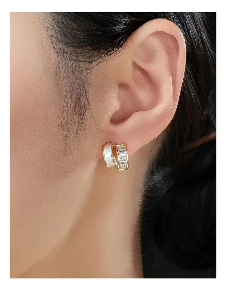 Gregory Ladner Small Layered Half Hoops with Baguette CZ'S in Gold image 3