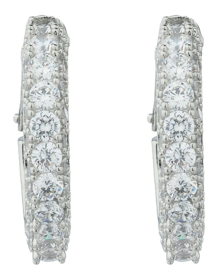 Gregory Ladner Pave Crystal Hoop Earrings GJEF156M in Rhodium image 1