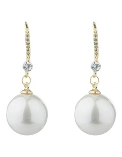 Gregory Ladner Round Pearl Drop Earrings With CZ Detail GJEF160M in Gold