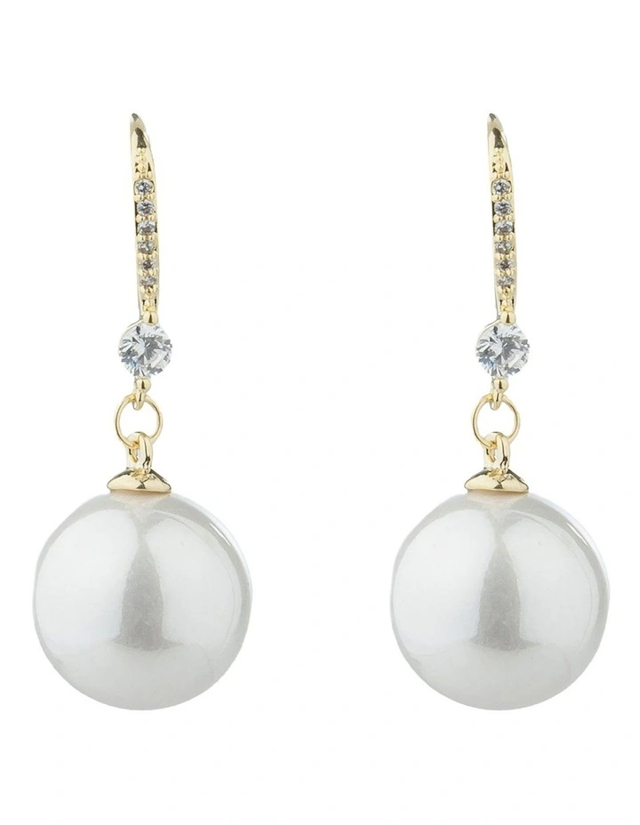 Gregory Ladner Round Pearl Drop Earrings With CZ Detail GJEF160M in Gold image 1