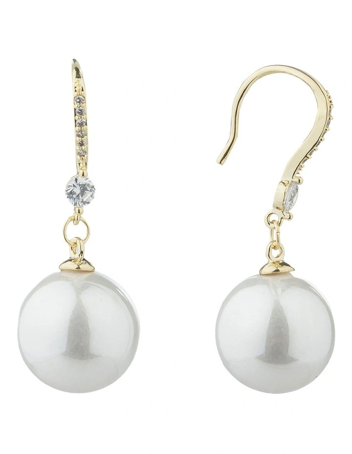 Gregory Ladner Round Pearl Drop Earrings With CZ Detail GJEF160M in Gold image 2