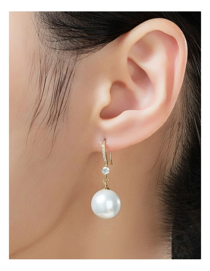 Gregory Ladner Round Pearl Drop Earrings With CZ Detail GJEF160M in Gold image 3