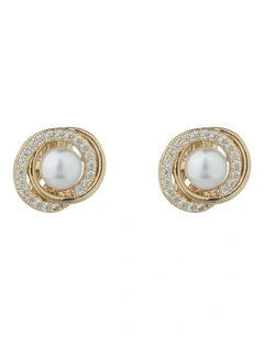 Gregory Ladner Pearl Stud With CZ Surround GJEF163M in Gold
