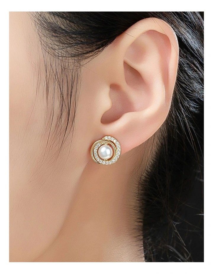 Gregory Ladner Pearl Stud With CZ Surround GJEF163M in Gold image 3