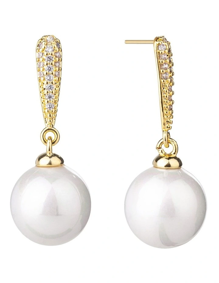Gregory Ladner Pearl Drop Earrings With CZ Arm GJEF166M in Gold image 2