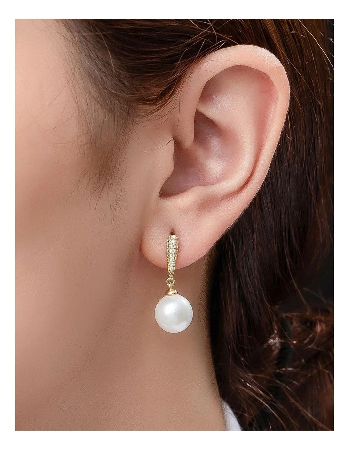Gregory Ladner Pearl Drop Earrings With CZ Arm GJEF166M in Gold image 3