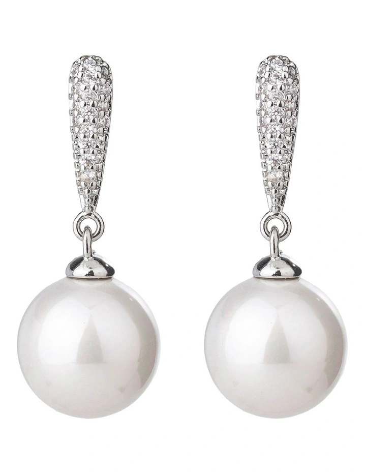 Gregory Ladner Pearl Drop Earrings With CZ Arm GJEF166M in Rhodium image 1