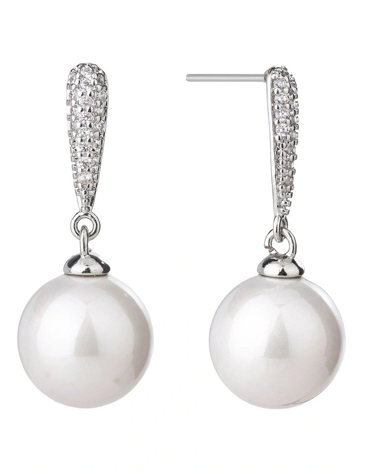 Gregory Ladner Pearl Drop Earrings With CZ Arm GJEF166M in Rhodium image 2