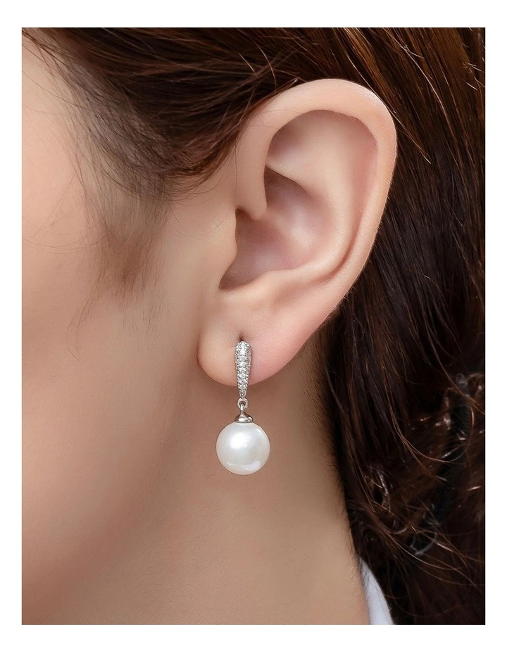 Gregory Ladner Pearl Drop Earrings With CZ Arm GJEF166M in Rhodium image 3