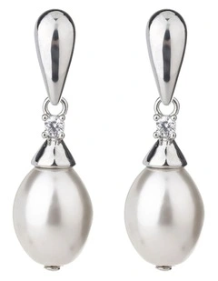 Gregory Ladner Oval Pearl Drop Earrings GJEF167M in Rhodium
