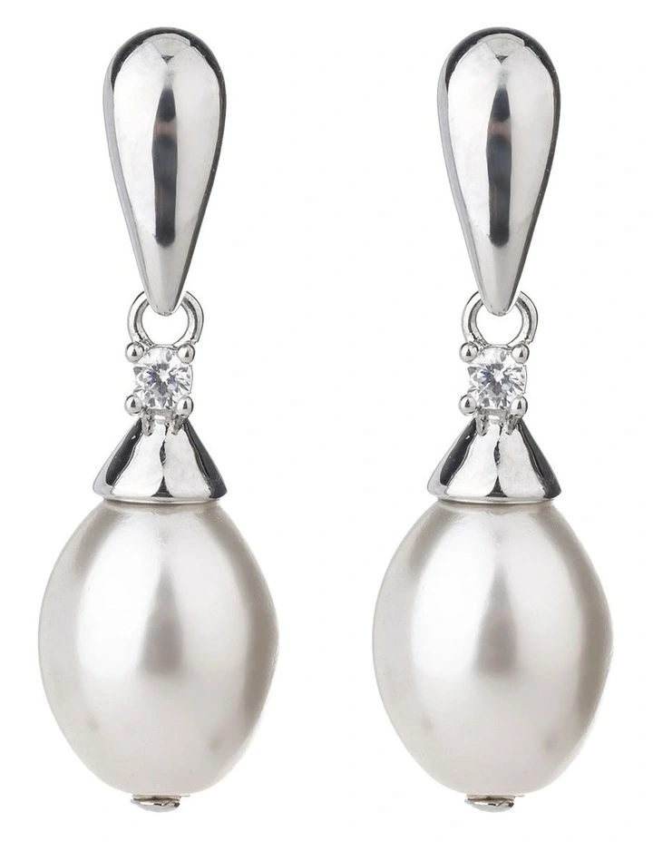 Gregory Ladner Oval Pearl Drop Earrings GJEF167M in Rhodium image 1