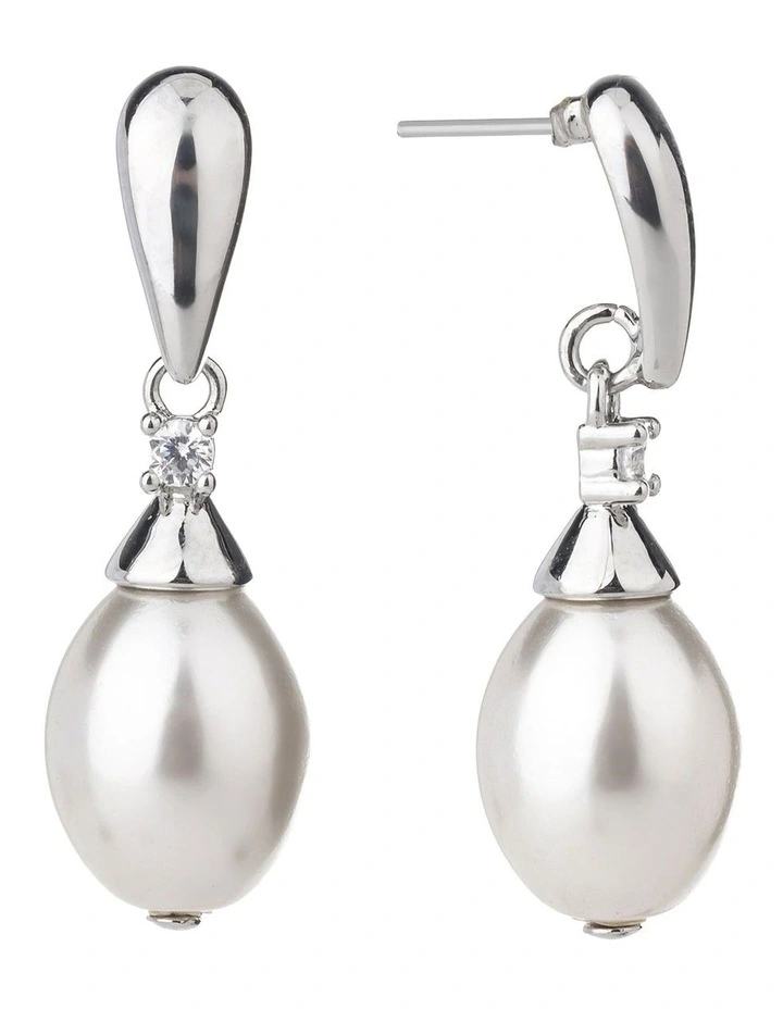 Gregory Ladner Oval Pearl Drop Earrings GJEF167M in Rhodium image 2