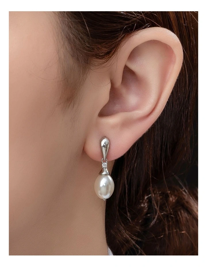 Gregory Ladner Oval Pearl Drop Earrings GJEF167M in Rhodium image 3