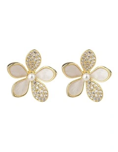 Gregory Ladner Mother Of Pearl CZ Daisy Earrings GJEF173M in Gold