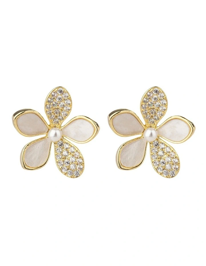 Gregory Ladner Mother Of Pearl CZ Daisy Earrings GJEF173M in Gold image 1