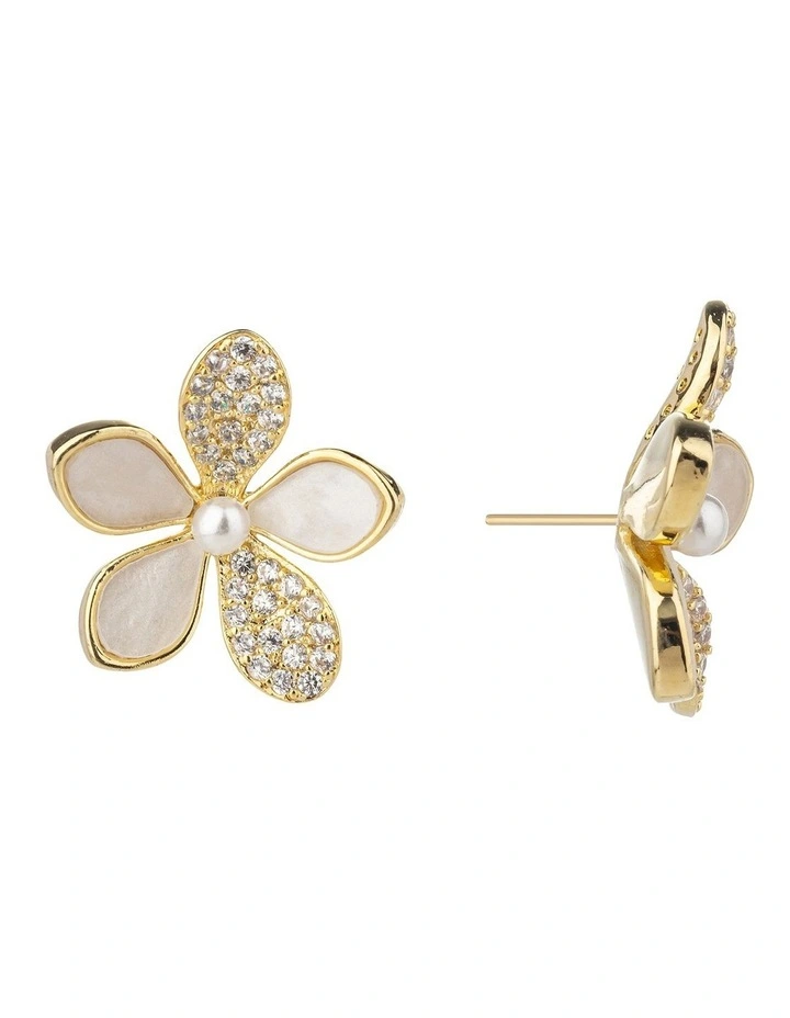 Gregory Ladner Mother Of Pearl CZ Daisy Earrings GJEF173M in Gold image 2