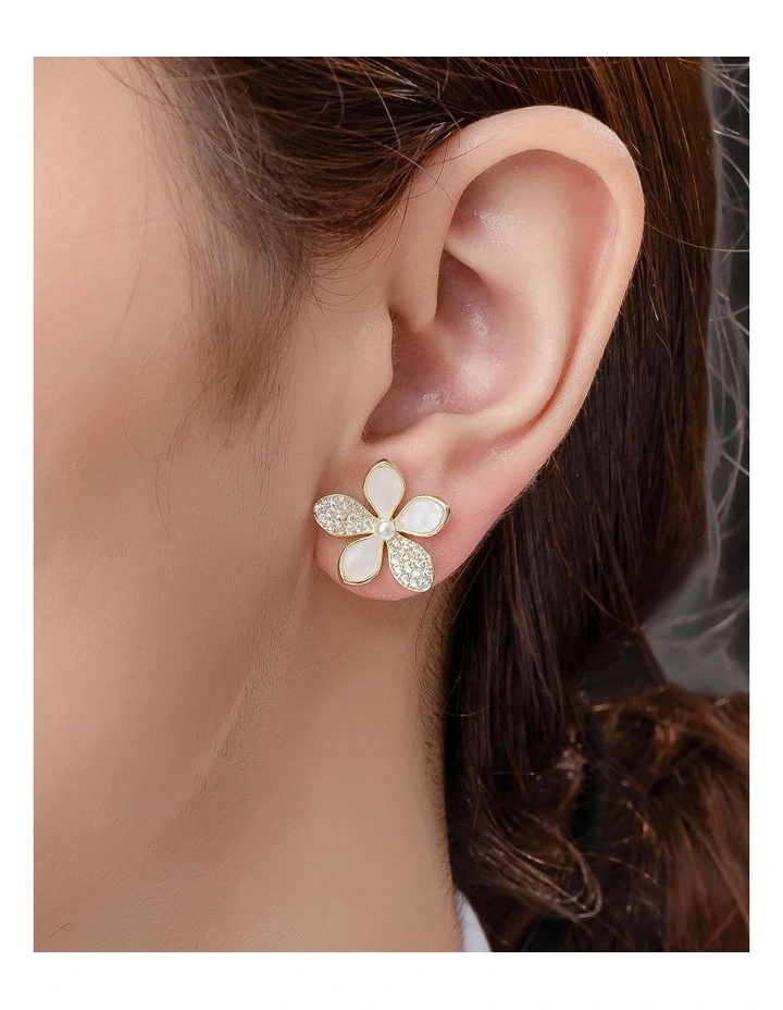 Gregory Ladner Mother Of Pearl CZ Daisy Earrings GJEF173M in Gold image 3